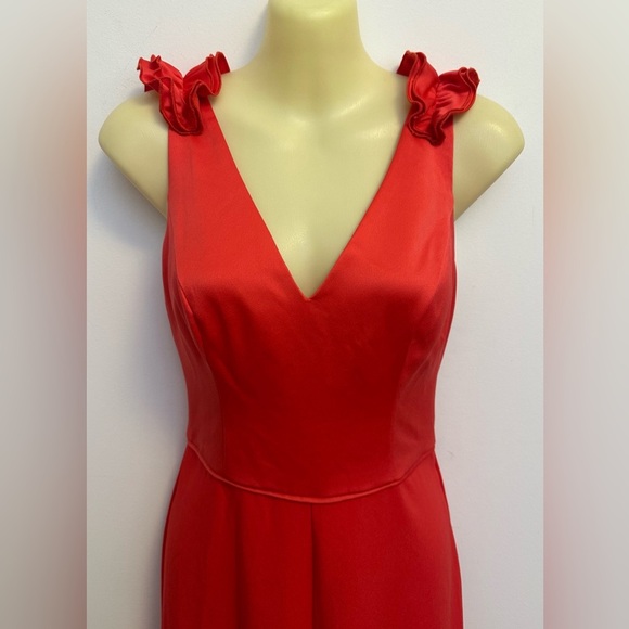 Adrianna Papell Ruffle Shoulder Stretch Crepe Jumpsuit in Calypso Coral - Picture 6 of 11